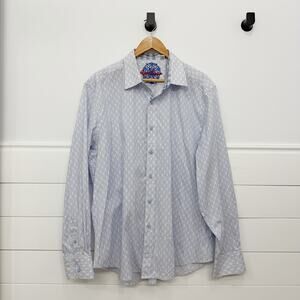 Men’s Robert Graham Button Down Printed Blue Dress Shirt Size 2XL